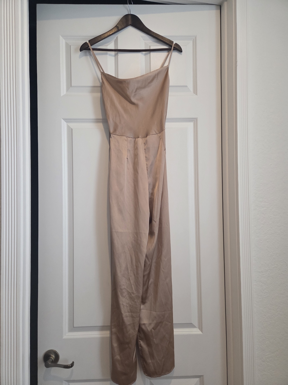 Sincerely Jules Satin Nude Beige Slip Jumpsuit